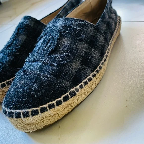 Used Chanel plaid fabric espadrille size 36